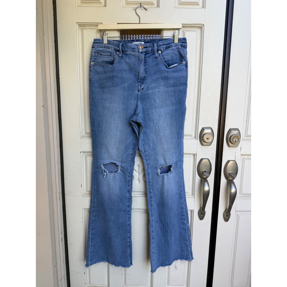 Good American Good Flare Distressed High Rise Jeans Blue GF899T Size‎ 15/33